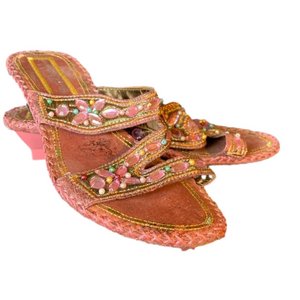 Size 8 Pink bedazzled heeled mule sandals size 8